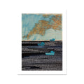 A painting featuring a coastal scene with boats and a recycled vintage atlas map in the background, done in a modern coastal art style.