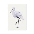 White egret bird print on a light grey background