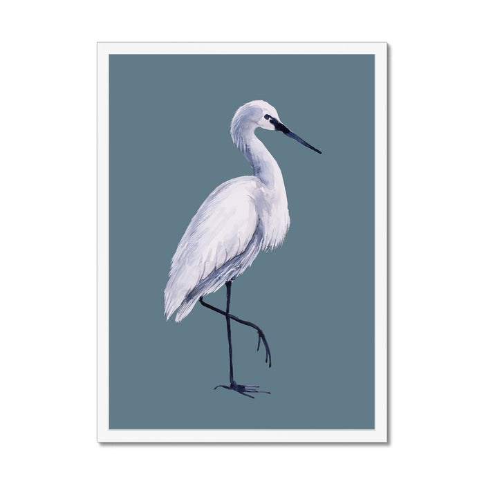 White bird painting on a blue background