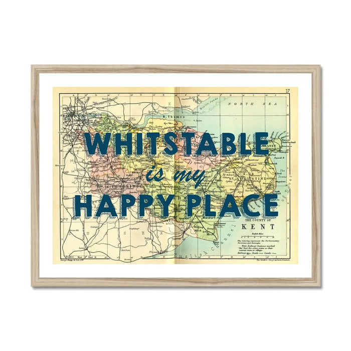 Whitstable is my Happy Place (Kent Map) Vintage Map Art - Framed - Beach House Art