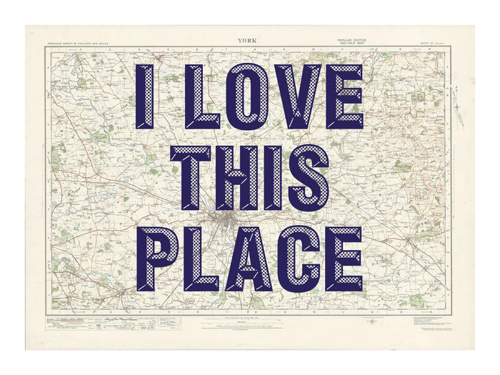 York Personalised Map Print | Custom Map of York | Navy Vintage Font - Framed Art Print