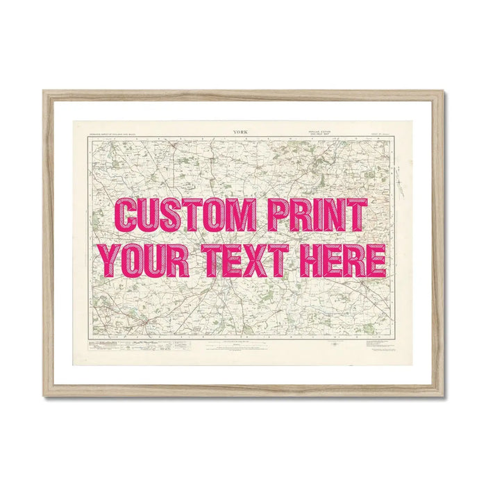 York Personalised Map Print | Custom Map of York | Pink Vintage Font - Framed Wall Art