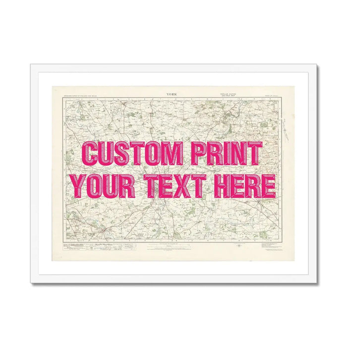 York Personalised Map Print | Custom Map of York | Pink Vintage Font - Framed Wall Art