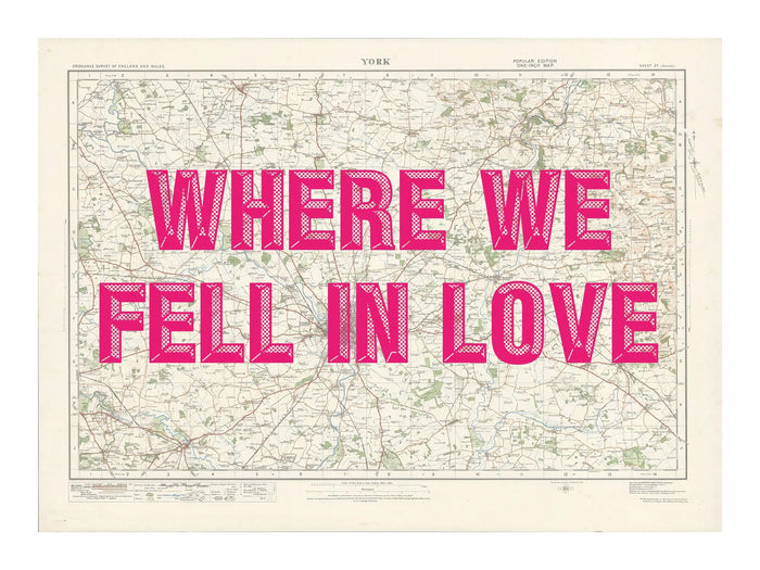 York Personalised Map Print | Custom Map of York | Pink Vintage Font - Framed Wall Art