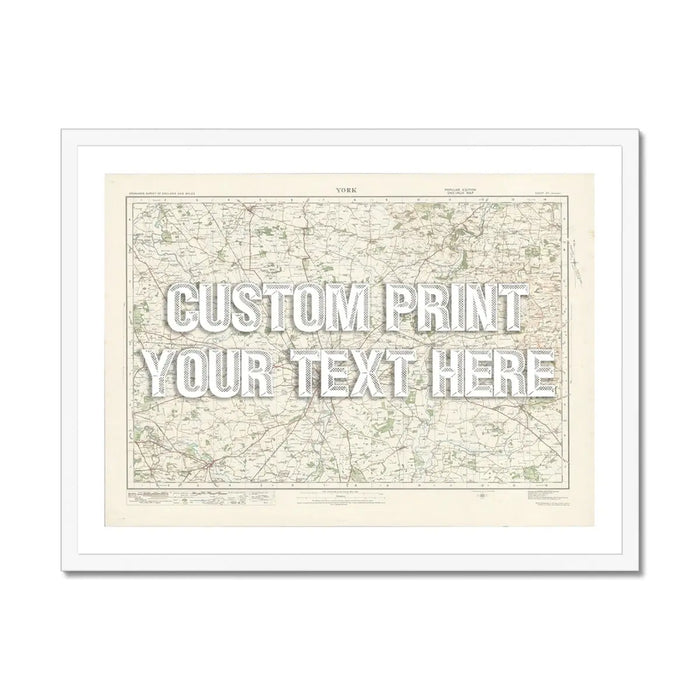 York Personalised Map Print | Map of York | White Vintage Font - Framed Map Print