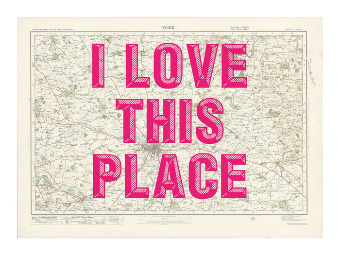 York Personalised Map Print | Map of York | Pink Vintage Font - Unframed Map Print