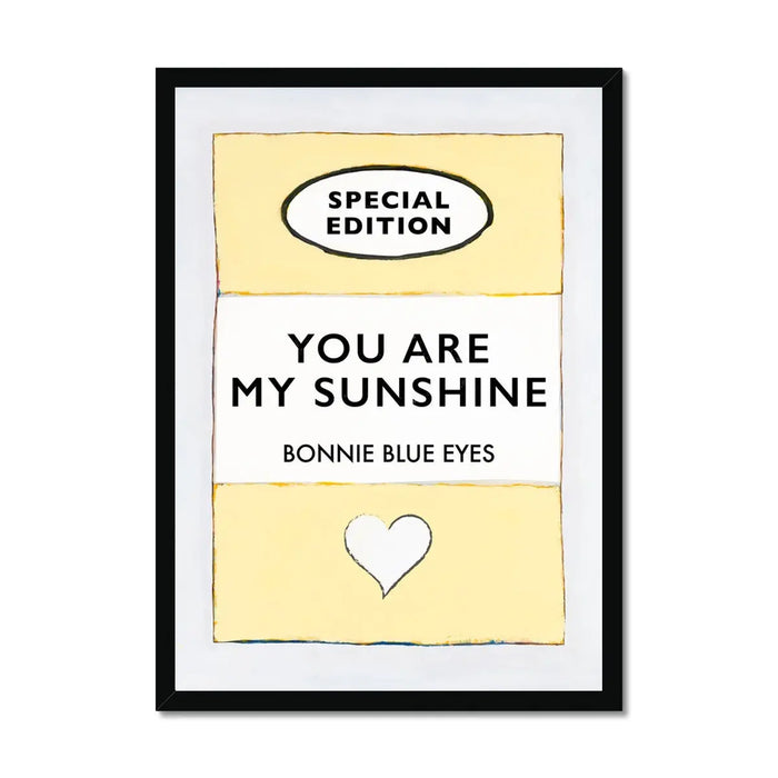 Beach House Art | You Are My Sunshine | Lyric Book Cover Art Print in black frame